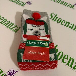 Ugly Christmas Socks Merry And Bright Knee High Llama Pom Womens Shoe Size 4-10